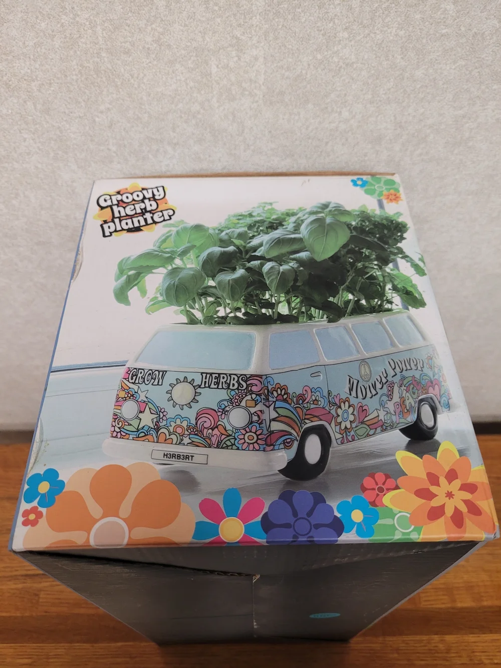NIB Vintage Ceramic VW Bus Cookie Jar Groovy Hippie Floral Van Canister